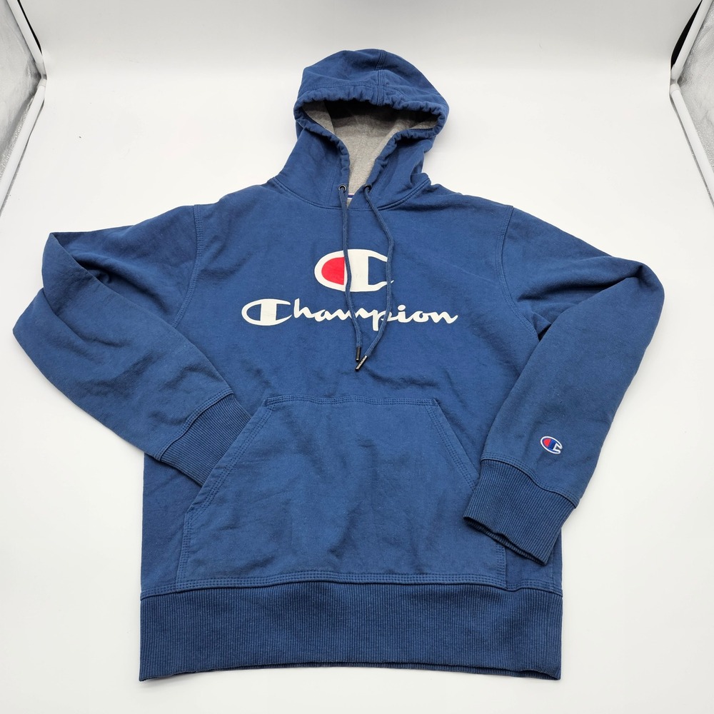 Champion Blue Hoodie Sweatshirt‎ Logo Athleticwear Hooded Pullover Men Size S
